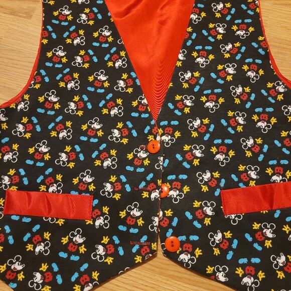 Vtg 90s Disney Mickey Mouse Red Black Vest M/L Satin USA Made Unisex - Picture 3 of 8